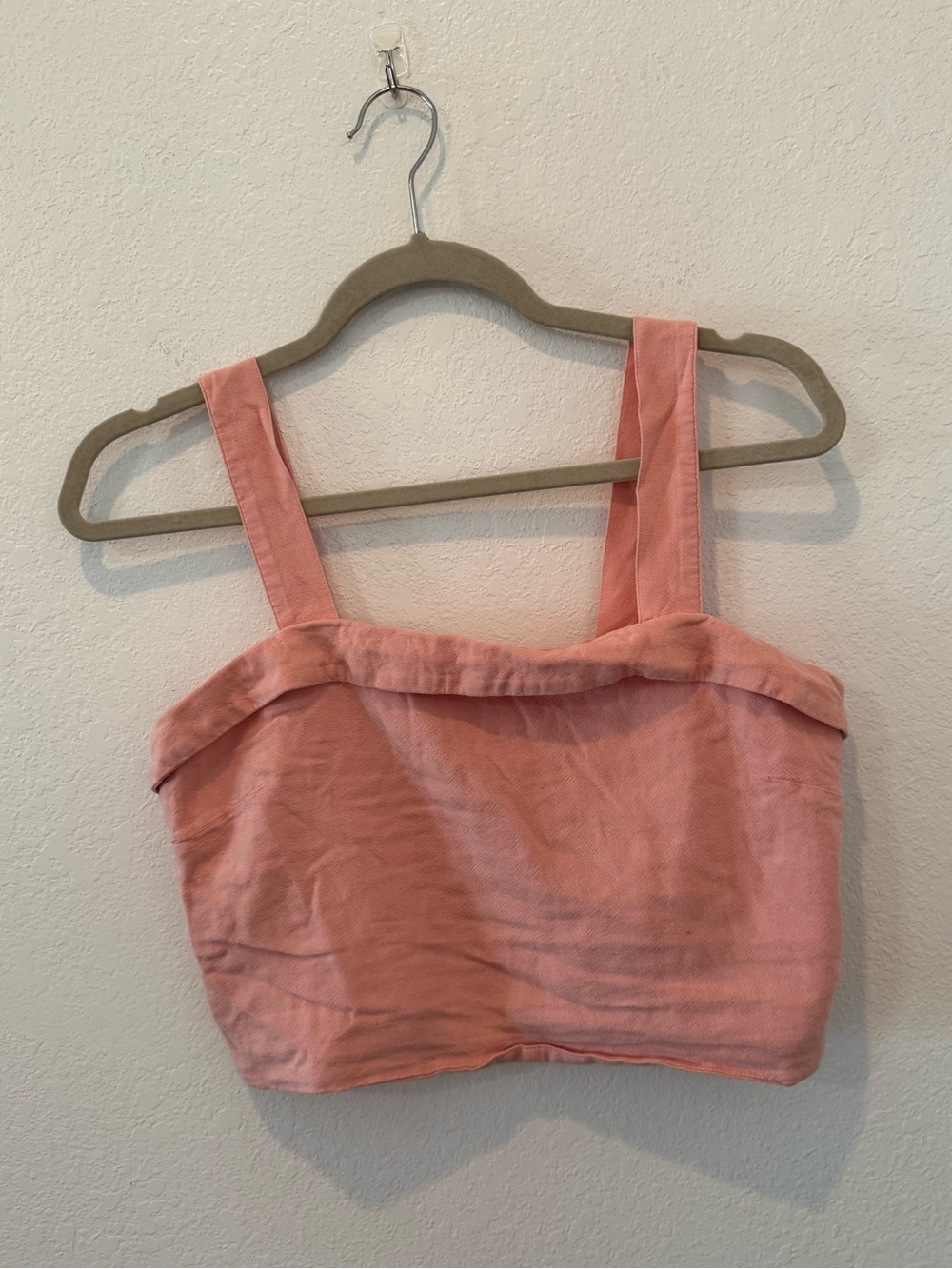 American Eagle AE Cropped Linen-Blend Smocked Cami Pink Size Medium